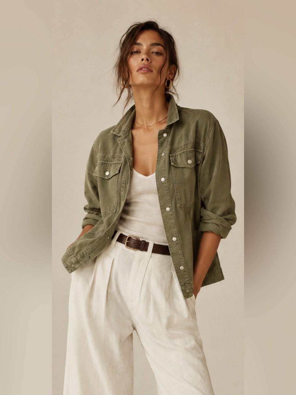 Sanctuary Tencel Linen Utility Jacket Olive Green Military Cargo Jacket Small